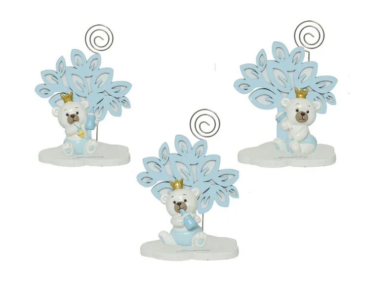 4 Pezzi Bomboniera Nascita Bimbo Albero Celeste con Orsetto 3D in Resina - The King Luxury