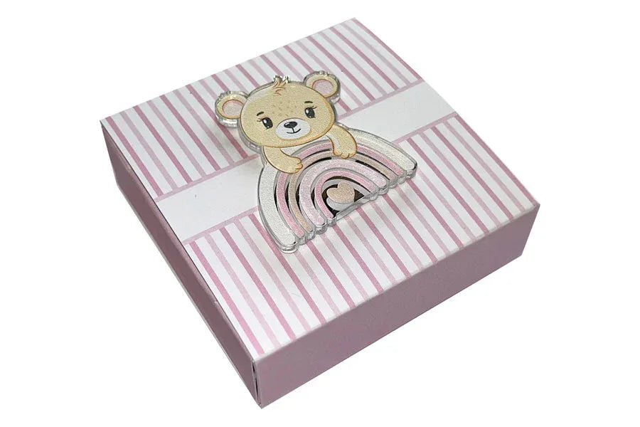 5 Pezzi Scatolina Nascita Bimba a righe con Orsetta Harmony - The King Luxury