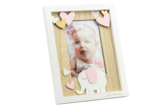Portafoto legno bambina elefante rosa Nascita Bimba