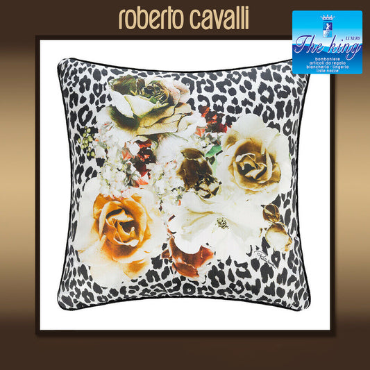 Cuscino Arredo Roberto Cavalli Bouquet Leopard 40x40 cm Raso di Cotone