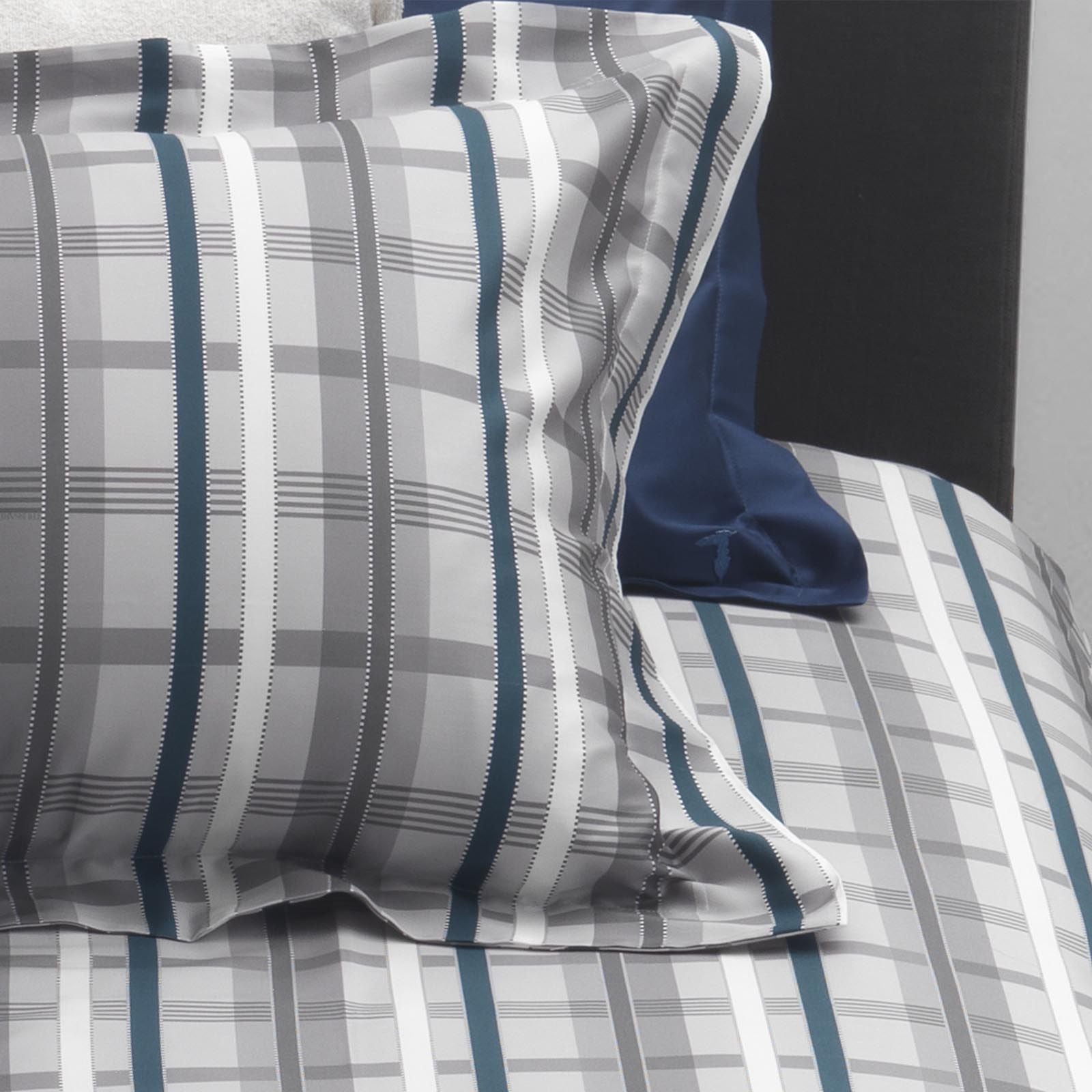 Completo Lenzuola Trussardi Light Tartan Matrimoniale Raso di Cotone
