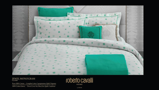 Completo Lenzuola Roberto Cavalli Jewel Monogram Matrimoniale Raso di Cotone