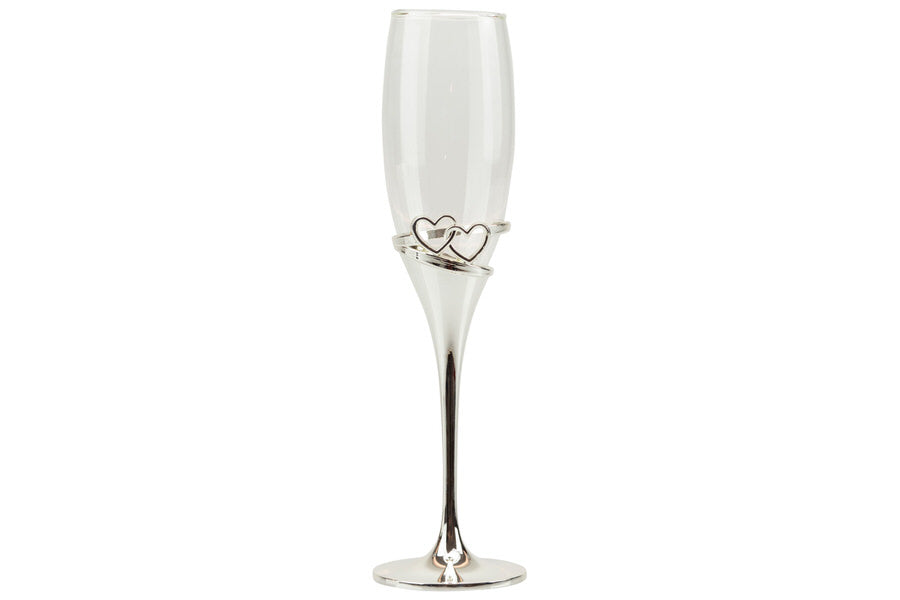 Matrimonio Harmony Coppia flut silver con doppio cuore Porcellana