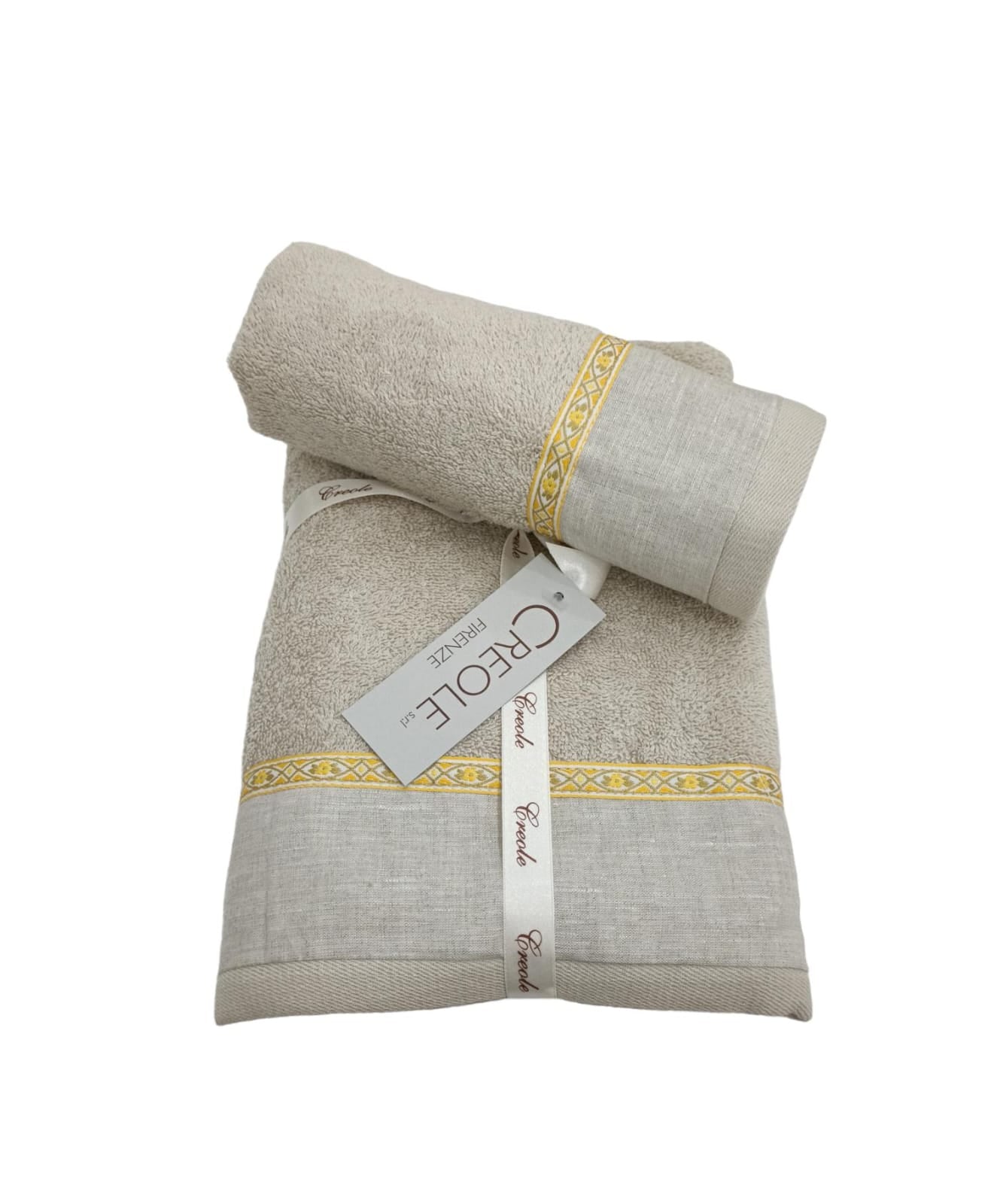 Set Asciugamani Creole Firenze Balza lino con pizzo  Spugna di Cotone