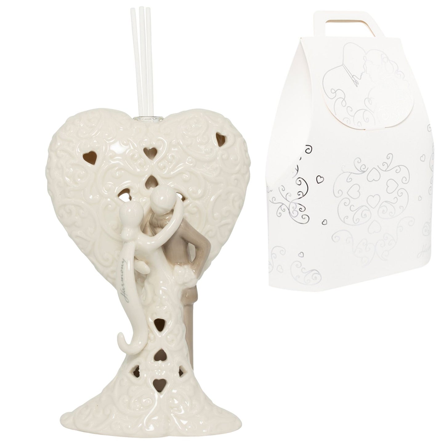 Matrimonio Harmony Profumatore coppietta con cuore traforate con led  Porcellana