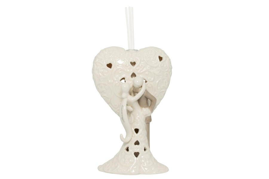 Matrimonio Harmony Profumatore coppietta con cuore traforate con led  Porcellana