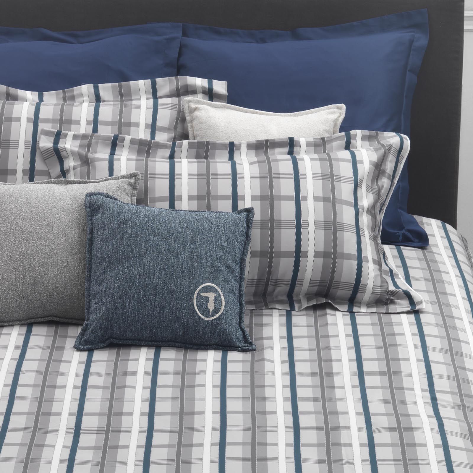 Completo Lenzuola Trussardi Light Tartan Matrimoniale Raso di Cotone