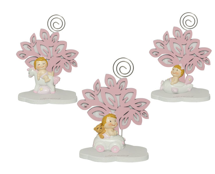 Albero rosa con bimba in automezzi  Resina Nascita Bimba Harmony
