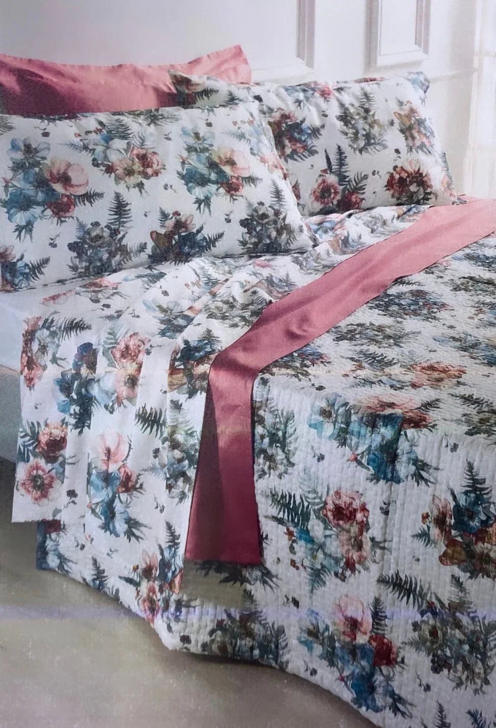 Trapuntino Creole Firenze Capoverde Matrimoniale Raso di Cotone - The King Luxury