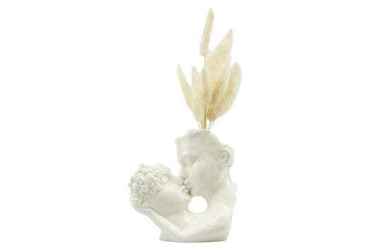 Coppietta bacio profumatore e porta fiori porcellana bianca con mazzolino fiori Matrimonio