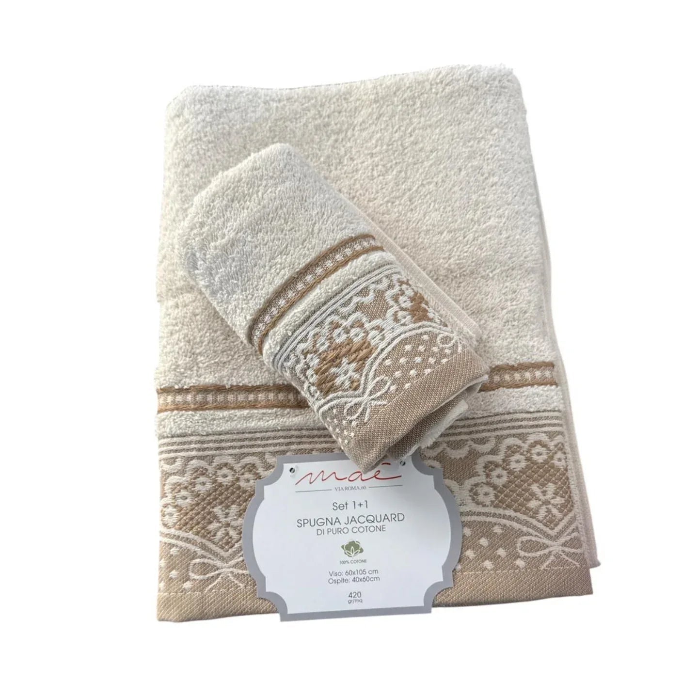 Set Asciugamani 1+1 Romantica Via Roma 60 – Spugna di Cotone Jacquard 420 gr/m² - The King Luxury