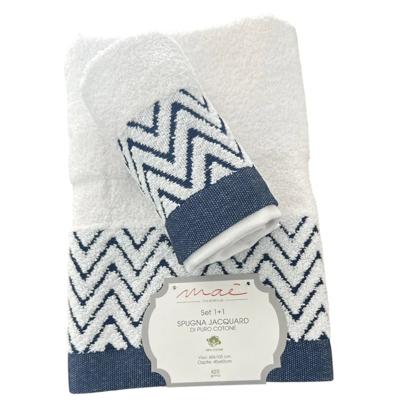 Set Asciugamani 1+1 Via Roma 60 Samba – Spugna di Cotone Jacquard 420 gr/m² - The King Luxury
