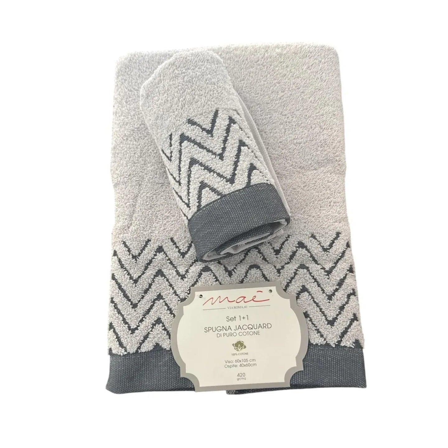 Set Asciugamani 1+1 Via Roma 60 Samba – Spugna di Cotone Jacquard 420 gr/m² - The King Luxury