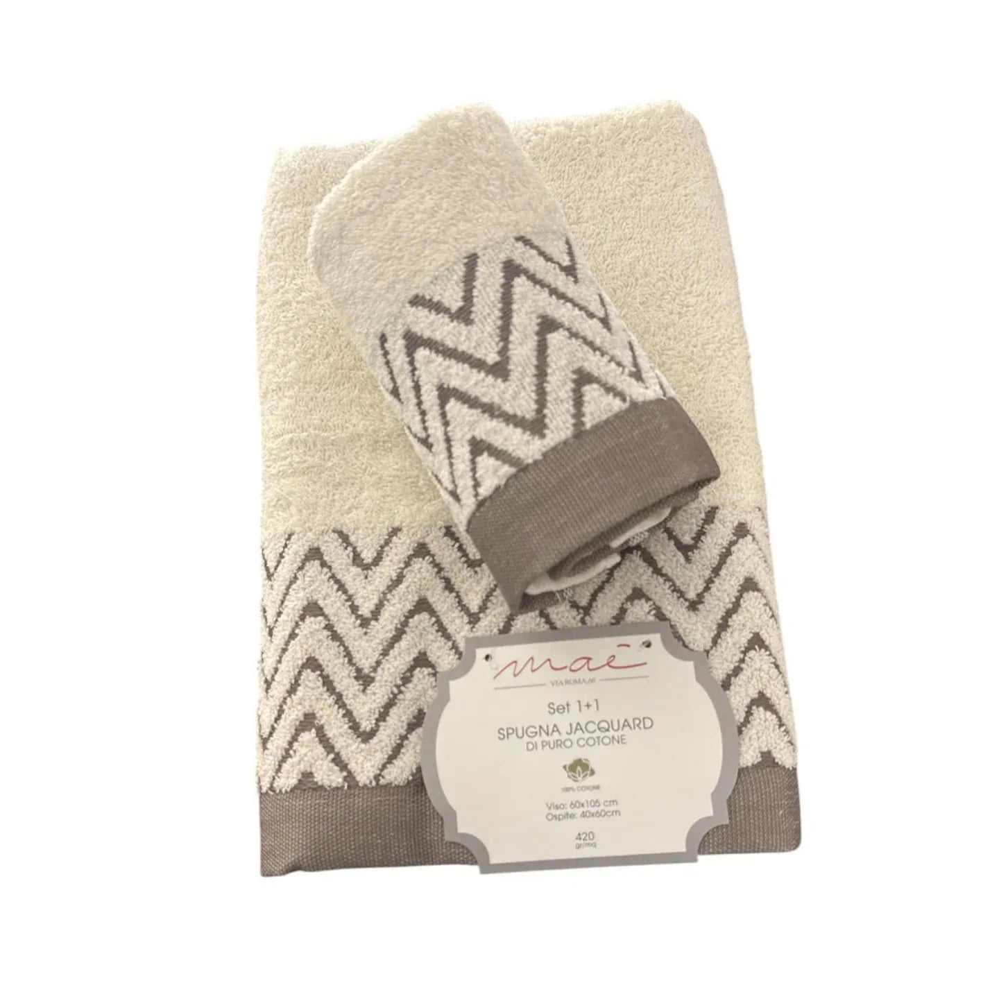 Set Asciugamani 1+1 Via Roma 60 Samba – Spugna di Cotone Jacquard 420 gr/m² - The King Luxury