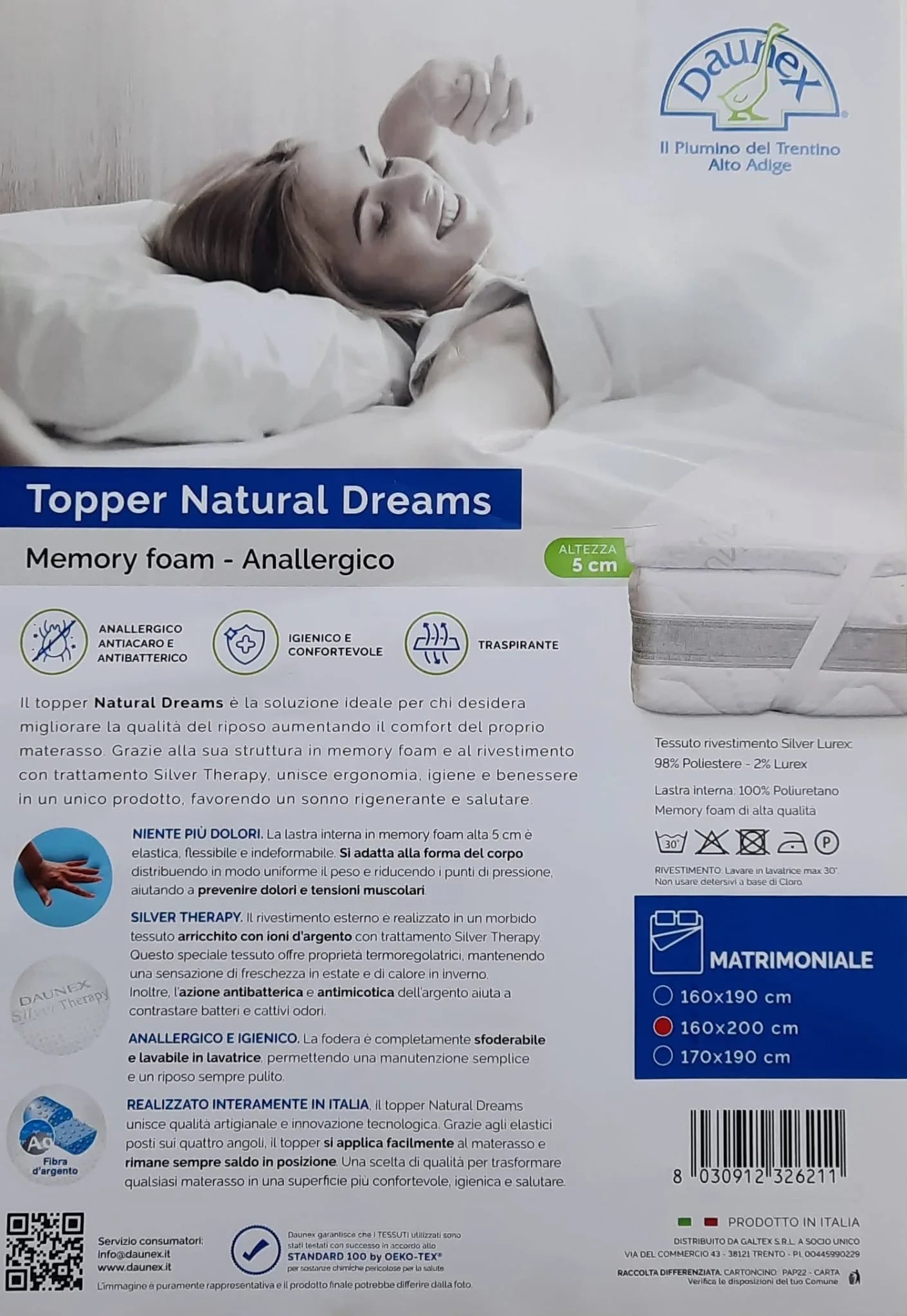 Topper Materasso Daunex Natural Dreams 170x190 cm - The King Luxury