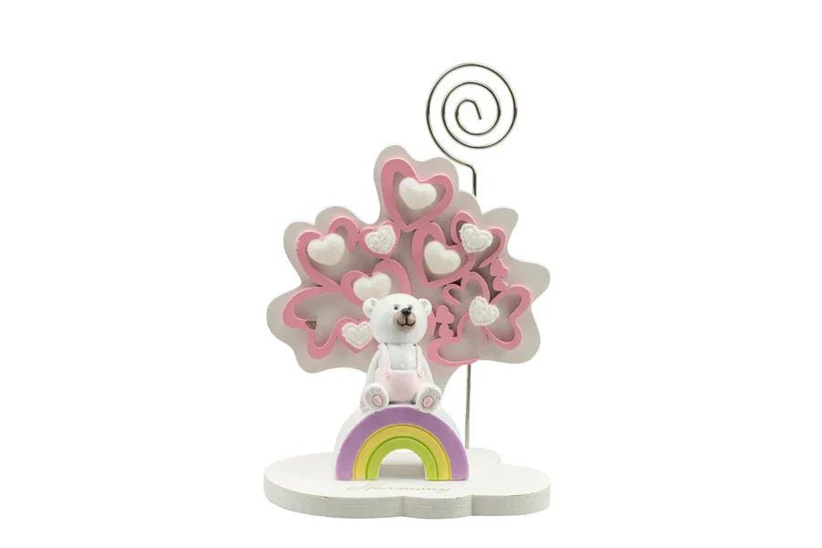 3 Pezzi Portafoto Albero della vita cuori rosa piccolo con orsetta Nascita Bimba - The King Luxury